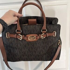 MICHAEL KORS PVC Hamilton brown signature large Satchel tote handbag.